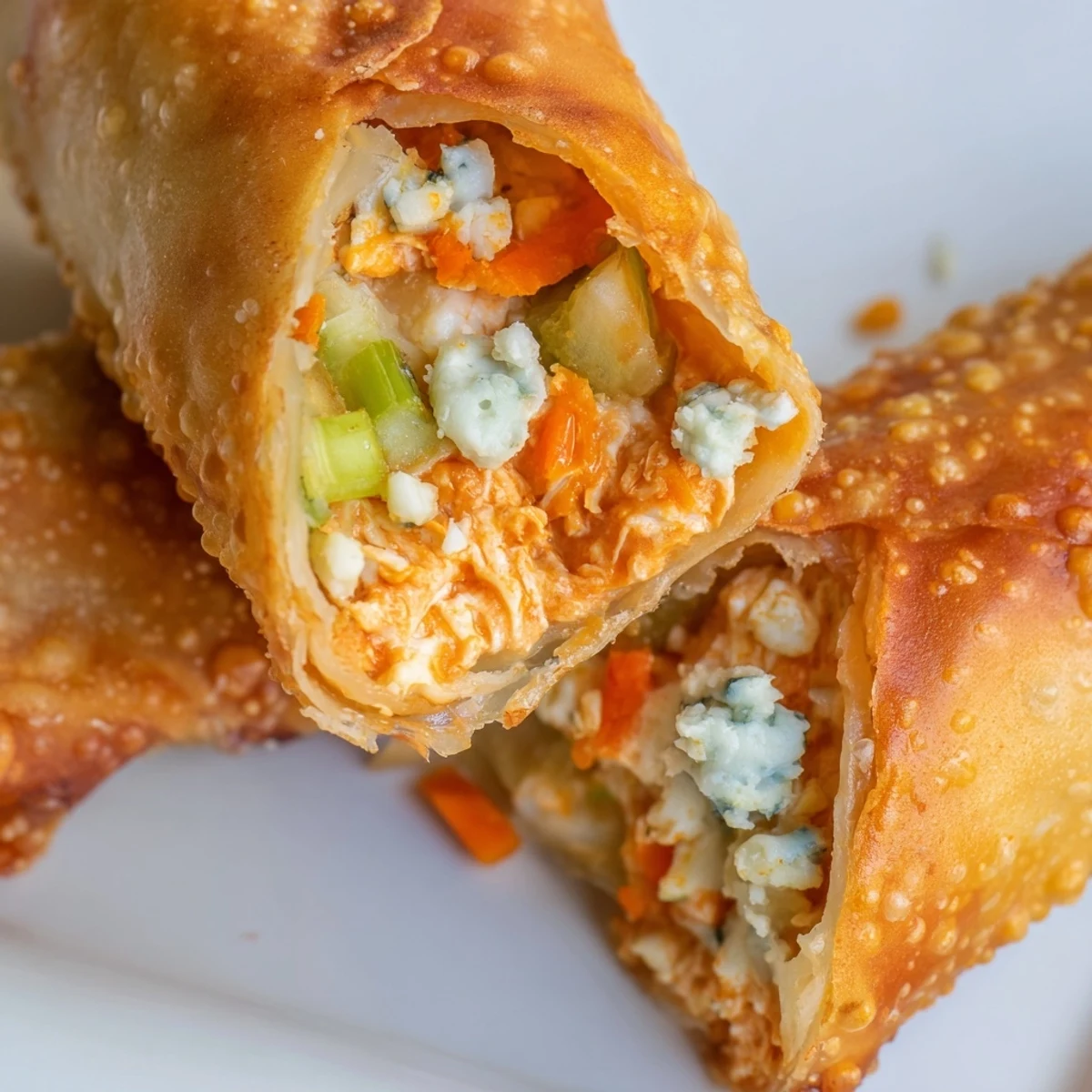 Crispy golden Buffalo Chicken Egg Rolls filled with spicy chicken, melty cheese, and crunchy veggies, served with ranch.