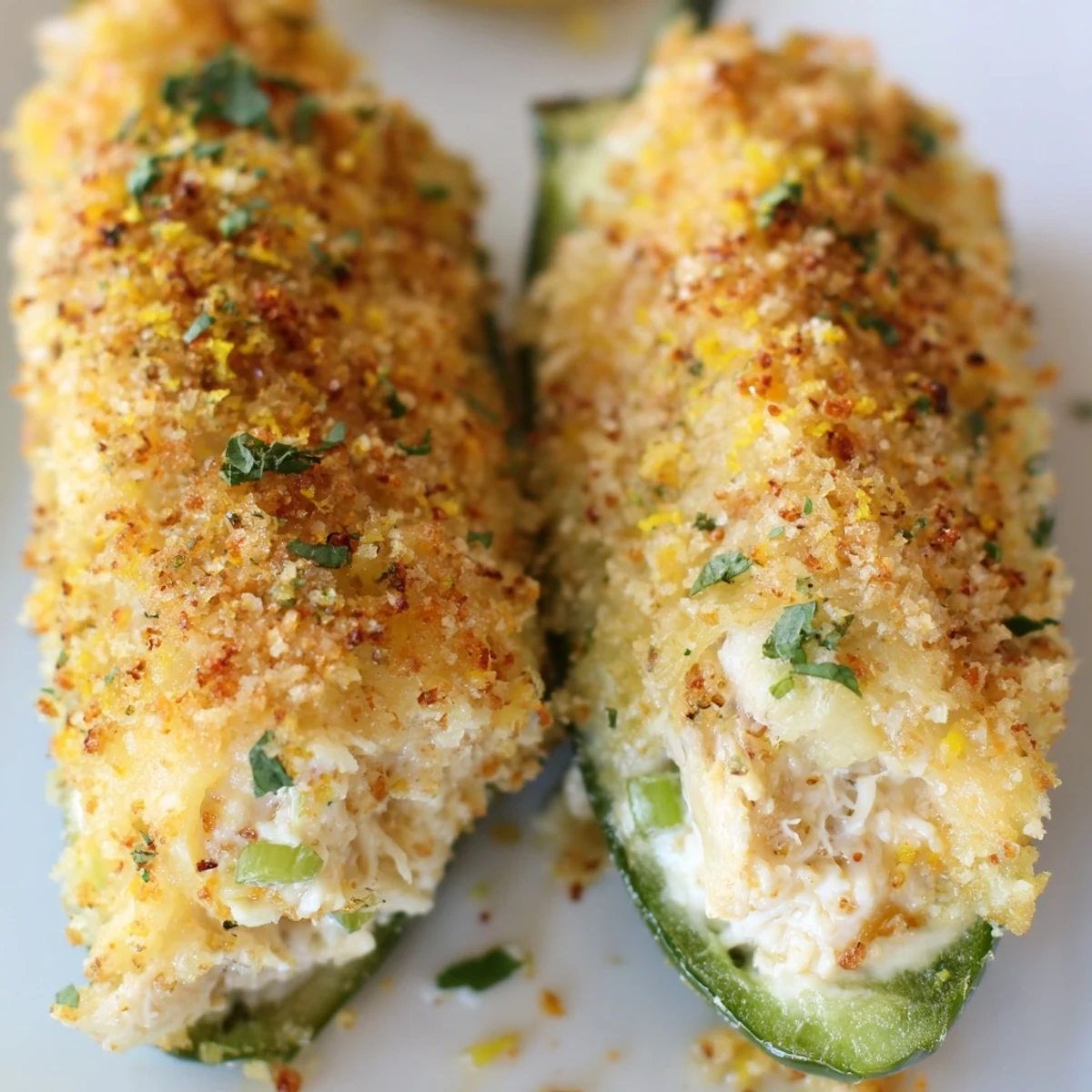 Aromatyczne Cajun Crab Poppers podane na blaszce, z mięsistym nadzieniem z kraba i chrupiącą posypką z bułki tartej.