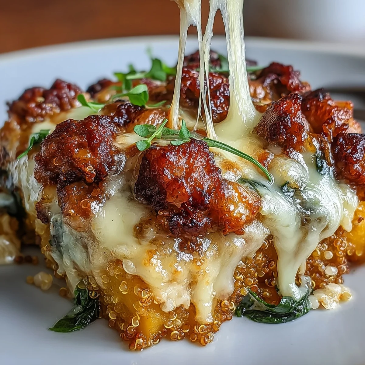 Fresh parsley garnishes the hearty Cozy Butternut Squash & Sausage Casserole, ready for a comforting family dinner.