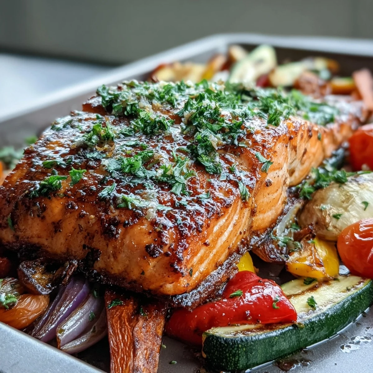 Sheet Pan Salmon and Veggies Bowl, perfectly cooked, a healthy weeknight delight.