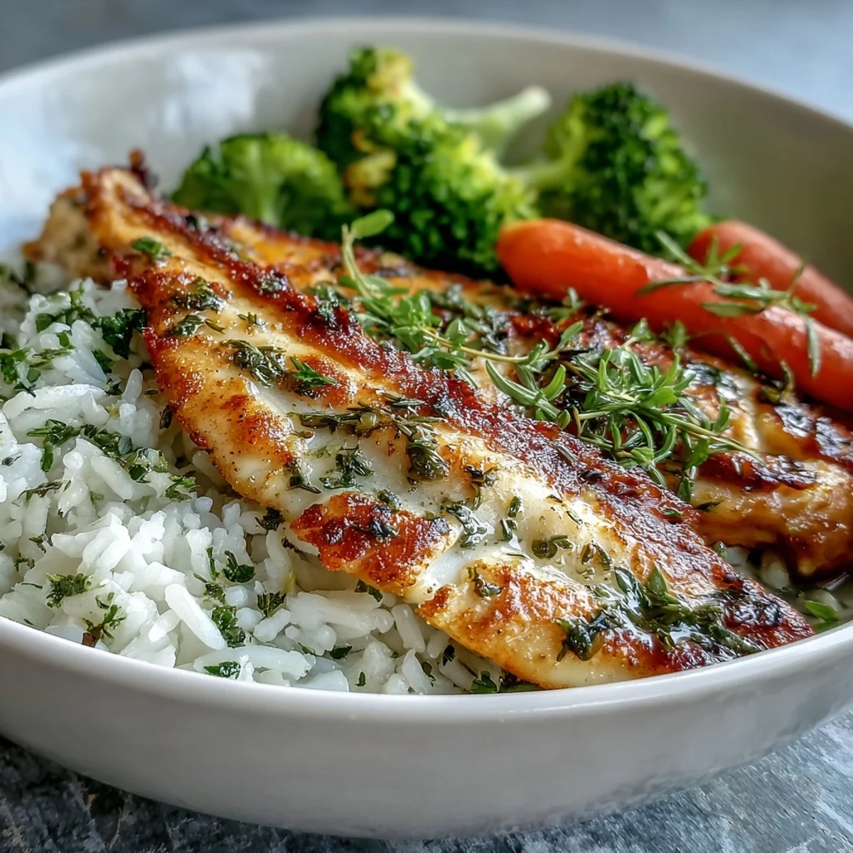 Pełnowartościowa miska pieczonego dorsza, prezentująca delikatne ryby i zdrowe, parowane dodatki.