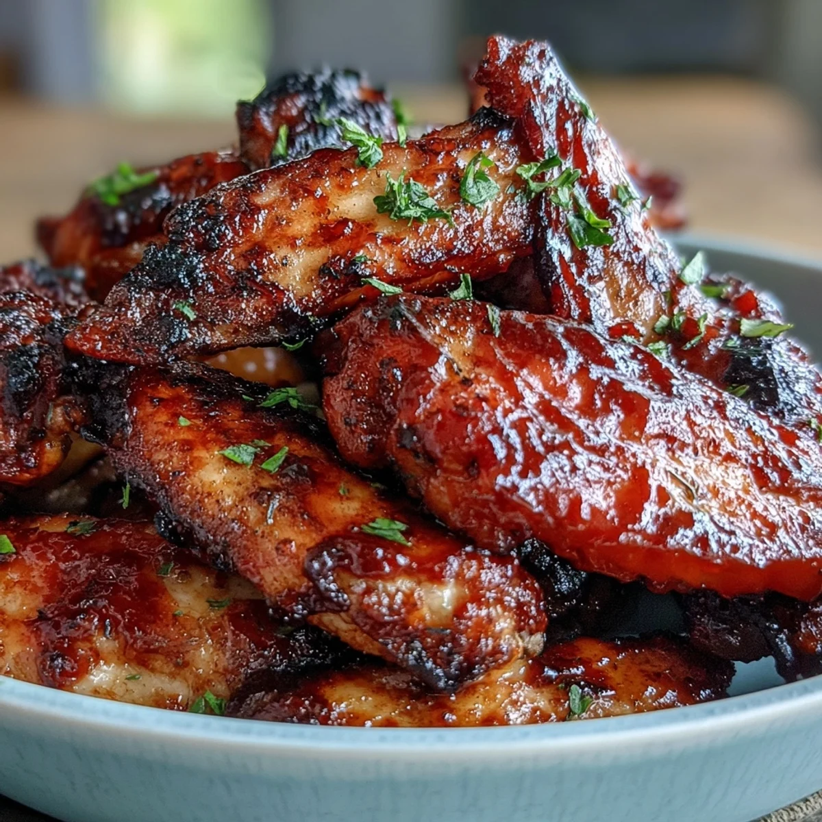 A platter of Guava BBQ Glazed Chicken Wings served with celery sticks and creamy ranch dip for game day.
