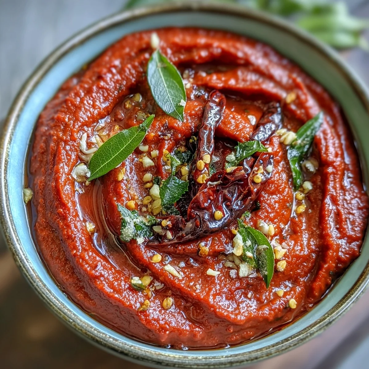 Świeże gujawy zmiksowane z kokosem i imbirem, tworząc słodko-kwaśną, aromatyczną marynatę, idealną jako dodatek do południowoindyjskich placków.