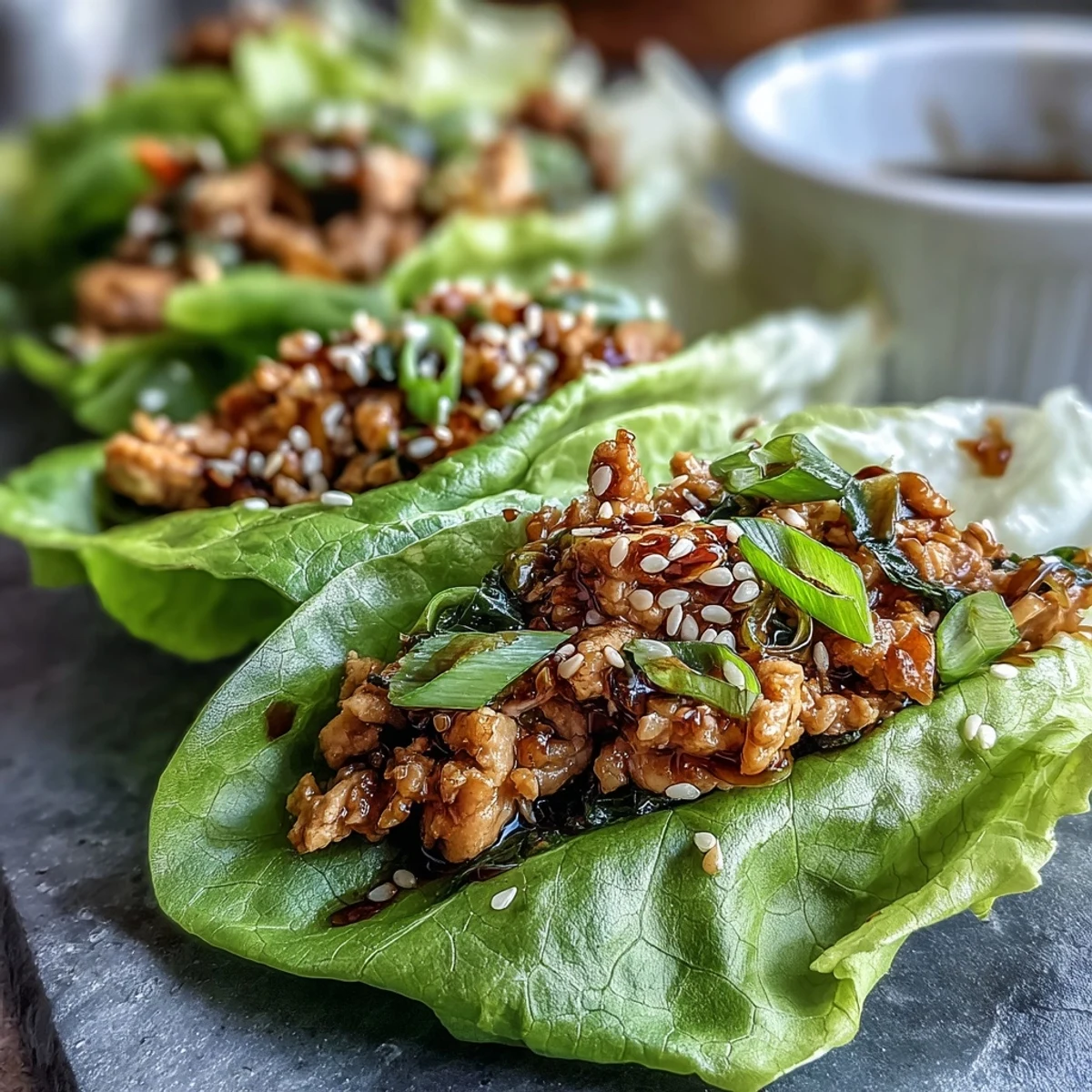 Potsticker-Inspired Chicken Lettuce Boats filled with savory chicken and crunchy veggies on fresh butter lettuce.