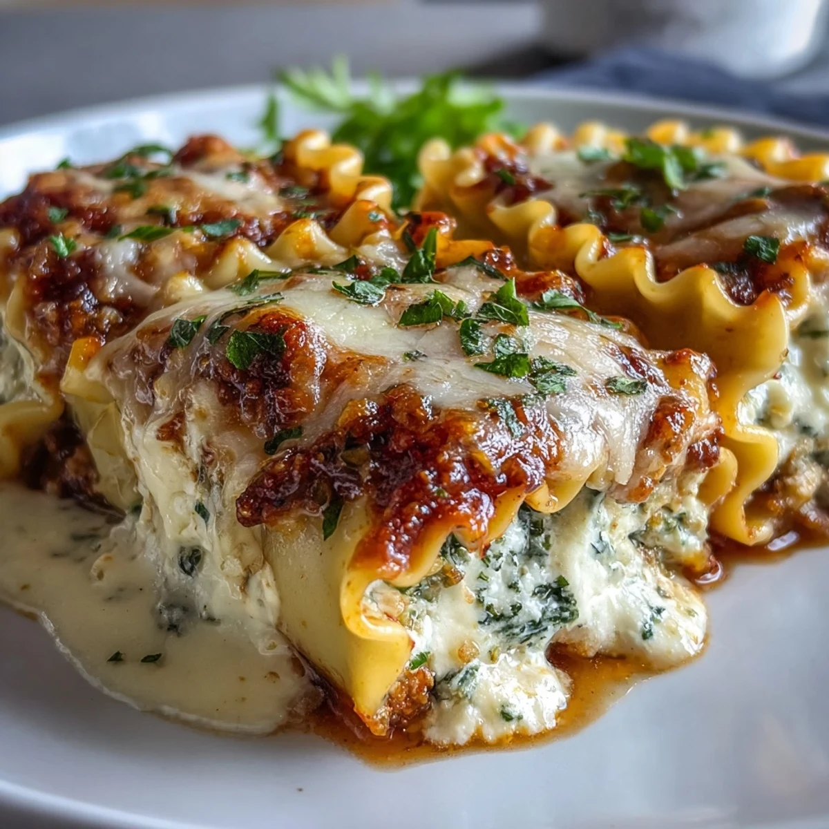 Delikatne roladki z makaronu lasagne wypełnione kremowym serem i świeżym szpinakiem