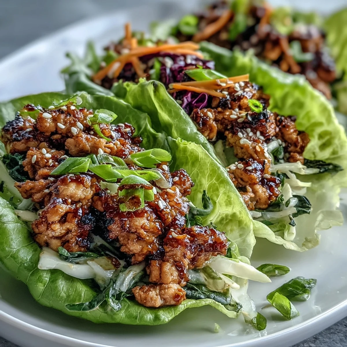 Potsticker-Inspired Chicken Lettuce Boats filled with juicy ginger chicken nestled in crisp butter lettuce. 