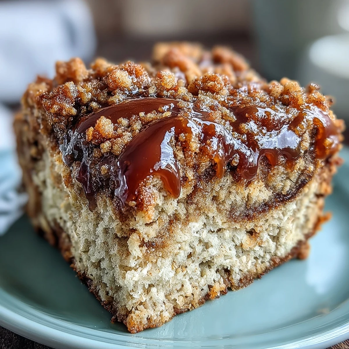 Golden-brown High-Protein Cinnamon Swirl Coffee Cake Oats cooling on a rustic wooden board.