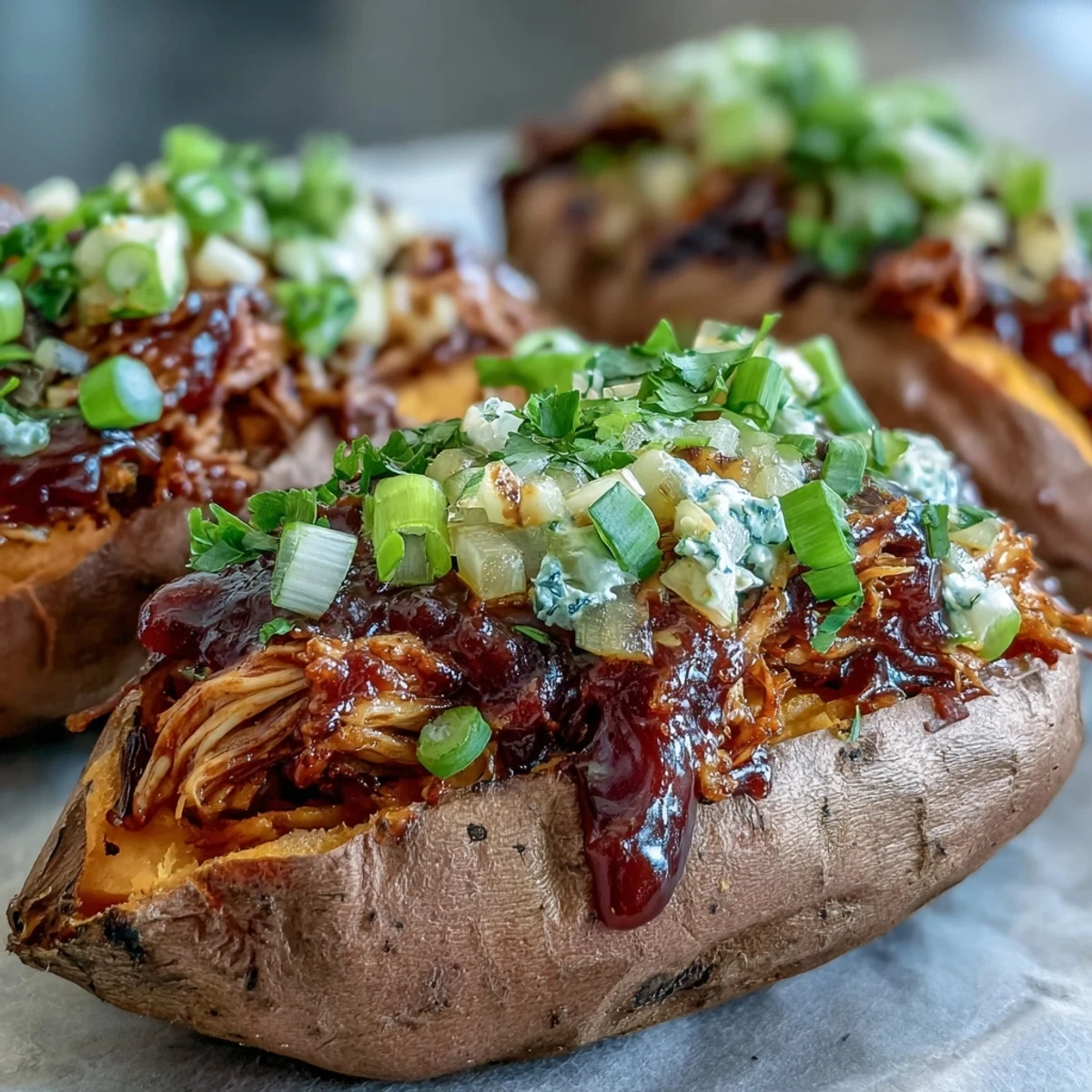 For an easy weeknight dinner, these stuffed sweet potatoes are finished with melted cheddar and served with coleslaw or a crisp green salad.
