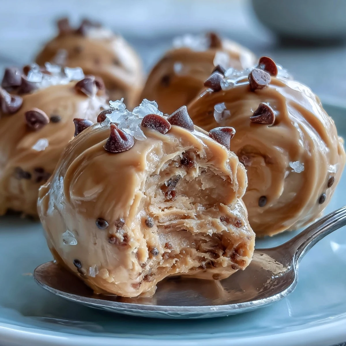 Creamy Frozen Greek Yogurt Peanut Butter Bites arranged on parchment with a drizzled chocolate swirl and honey dip.