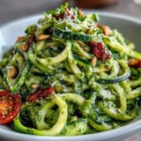 Zrób świeżą, aromatyczną cukinię z pesto z awokado, idealną na szybki obiad.