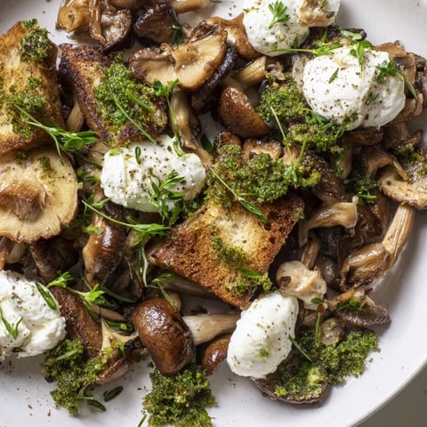 A colorful Cottagecore Mushroom and Moss Savory Platter with vibrant toppings arranged on rustic wood.