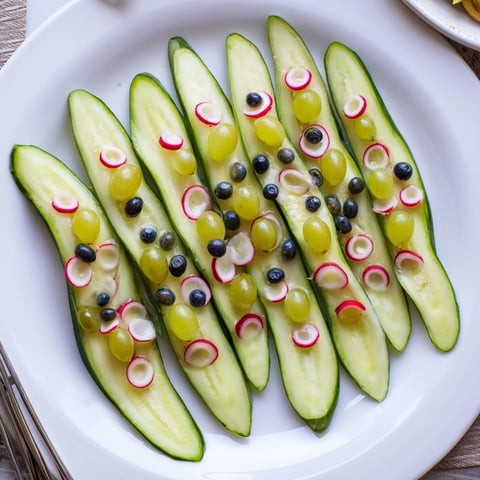 The Peacock Tail appetizer: Vibrant cucumbers and grapes arranged into a visually stunning, edible masterpiece.