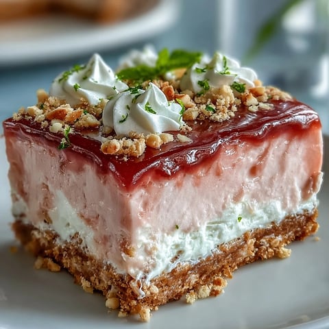 A chilled slice of Guava Cloud Pie showcases creamy pink filling, a golden macadamia nut crust, and fluffy whipped cream topping, served on a summer table.