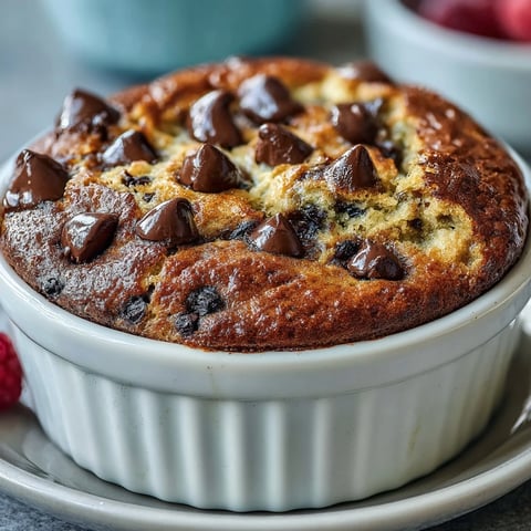 Warm, golden Baked Protein Pancake Bowl topped with peanut butter and sliced banana.