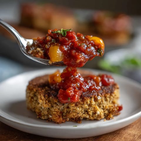 Obraz przedstawia pudełko z buckwheat patties, w którym znajduje się ciekawa sos z pomidorów.