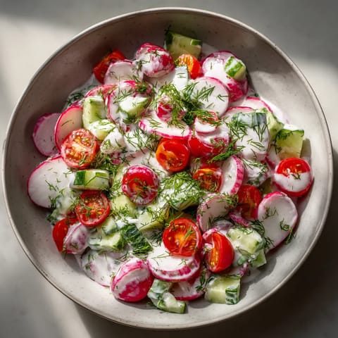 W misce złożonej z różnych składników, w tym wiele różnych warzyw, znajduje się wiele czerwonych radish.