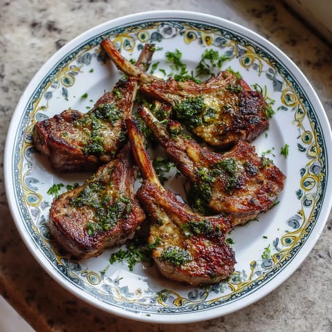 Na talerzu stoi pękate z roastbeefem, pokrytym ziołami i cukrem.