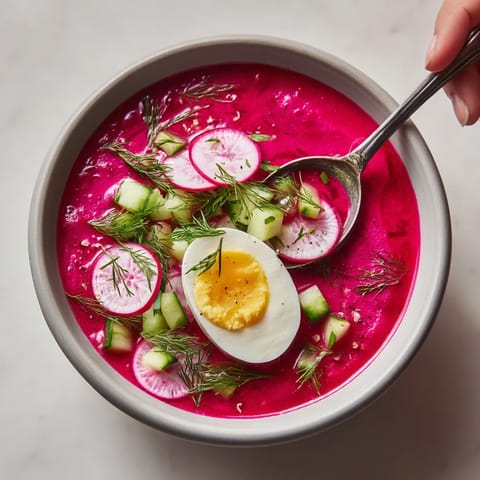 W misce z czerwonymi warzywami, w tym czerwonymi pomidorami, znajduje się jajko.