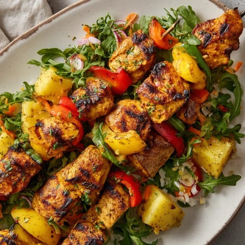 Obraz przedstawia serwat z grilled chicken skewers.