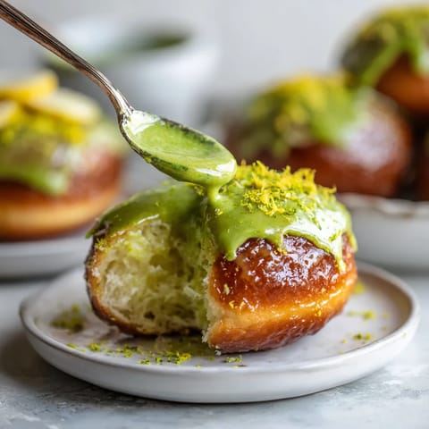 W obrazie przedstawione są trzy pączki z Matcha-Glazed.