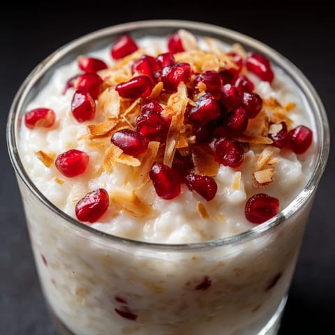 W kieliszku z ryżem na mleku z kardamonem i granatem.