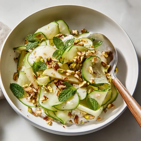 W misce z jesienną mizerią z kefirem, jabłkiem i pistacjami.