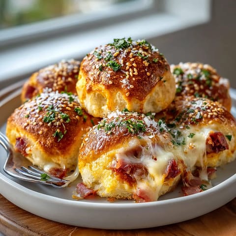 Na tle okna siedem bułeczki pizzowe są ułożone na talerzu. .