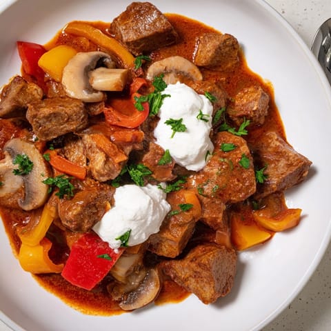 Parujący garnek gulaszu wieprzowego po polsku, idealny na mroźny wieczór.