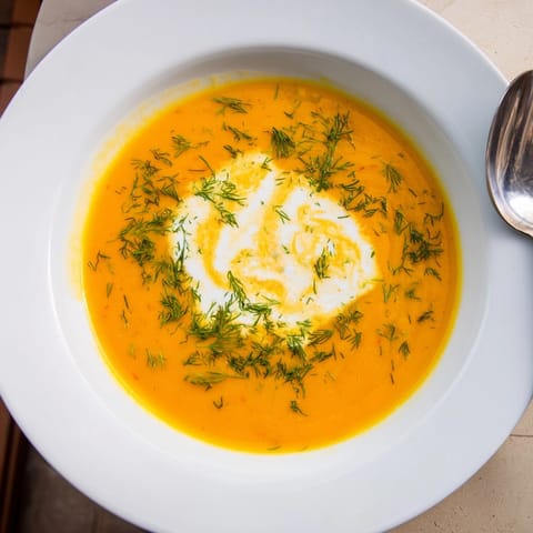Golden bowl of Polish Carrot Soup, a sweet and savory comforting dish.