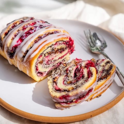 Deliciously sweet cherry coded makowiec rolls perfect for breakfast or dessert.  
