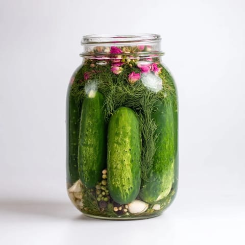 Te przepiękne ogórki Margarita Gorkowa z różowymi płatkami, idealne jako aromatyczny dodatek.