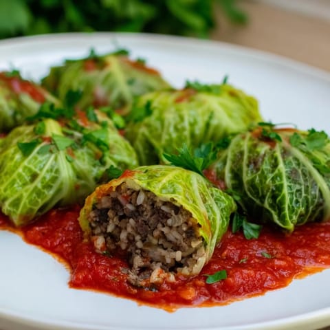 Hearty Simple Gołąbki, served hot with a savory ground beef and rice filling.