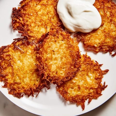 Pyszne, domowe polskie placki ziemniaczane, idealnie wysmażone, gotowe do podania z dodatkami.