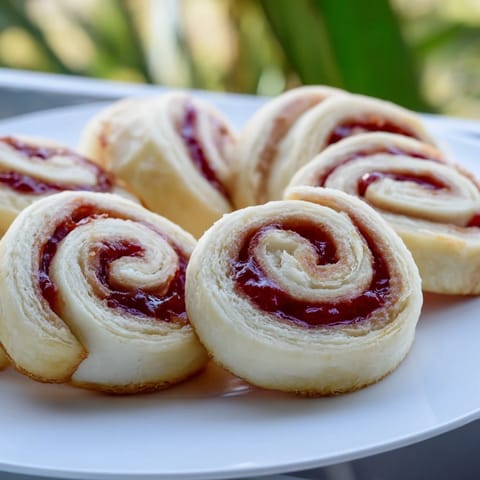 Freshly cut Simple PB&J pinwheel rolls, showcasing the vibrant jam and creamy peanut butter layers.