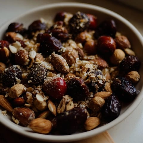 Close-up of the easy Fruit & Nut: Almonds and Dried Apricots, ready to eat with a cheese board.