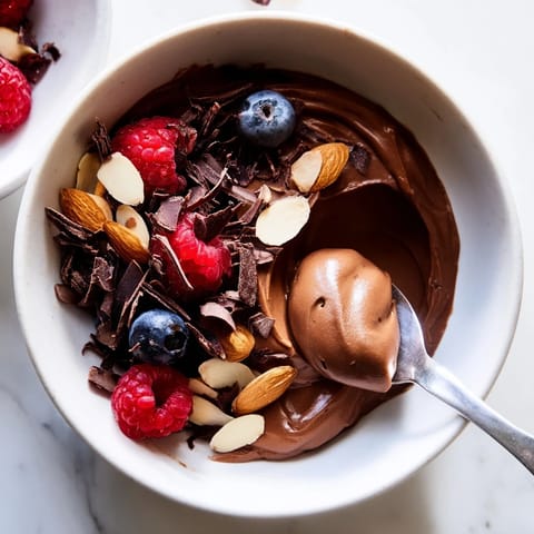 A decadent close-up shows the rich texture of Chocolate Avocado Mousse garnished with dark chocolate.