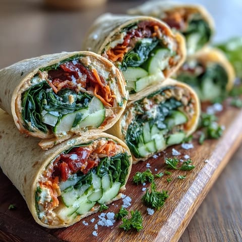 We wrzosowych tortillach widzimy chrupiące warzywa i gładkie nadzienie z hummusu z suszonych pomidorów.