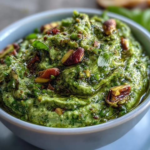 Creamy homemade pistachio pesto drizzled over al dente pasta with a sprinkle of Parmesan.  