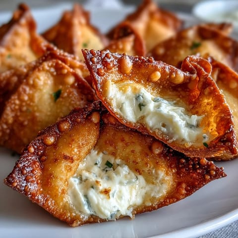 Air fried wontons z kremowym farszem z krabem i serem, podawane z słodko-pikantnym sosem chili.