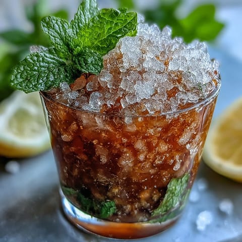 Refreshing Kentucky Derby Mint Julep Mocktail garnished with mint sprigs and lemon slices.  