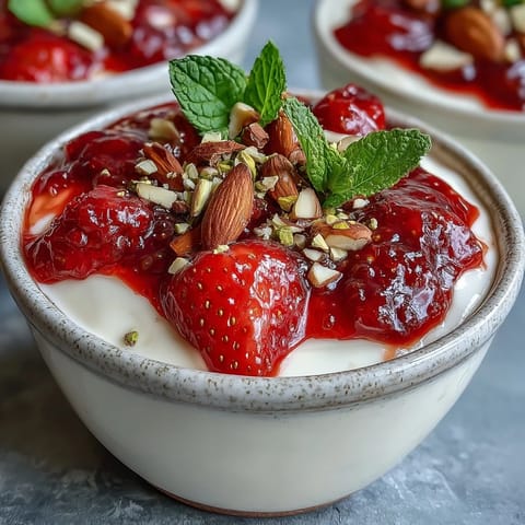 Świeże truskawkowe kompoty jogurt