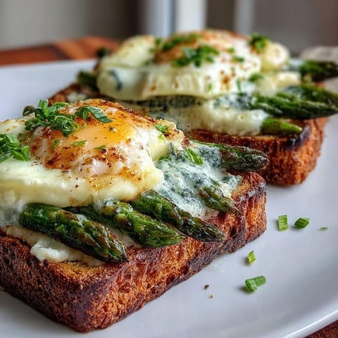 Świeże tartinki z szparagami i jajkami na złotym chlebie  