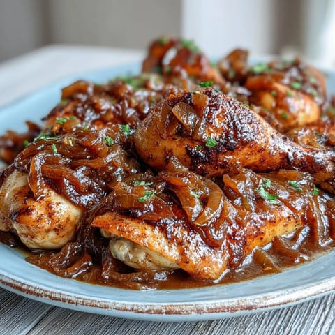 Smothered chicken with onion gravy