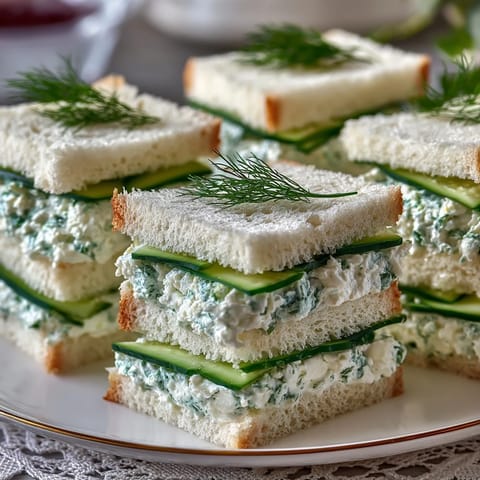 Delikatne kanapki z ogórkiem i serem kremowym w tradycyjnym styl Kentucky Derby, idealne na wyśmienite śniadania lub popołudniowe spotkania.