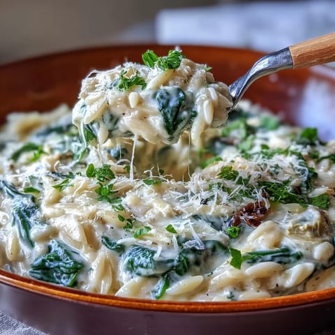 Spinach artichoke orzo: creamy, cheesy pasta loaded with veggies, perfect comfort food.