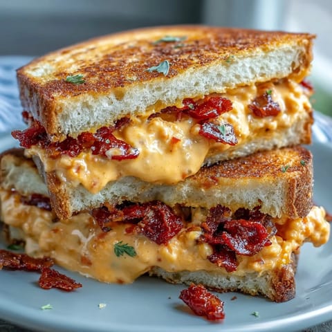 Złoty pimento cheese grilled cheese, z rozpływającym się serem i zrumienionym chlebem.