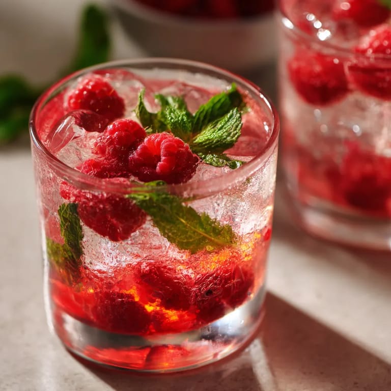 Widzę wizerunek szklanki pełnej raspberry-mint tonika mocktailu.