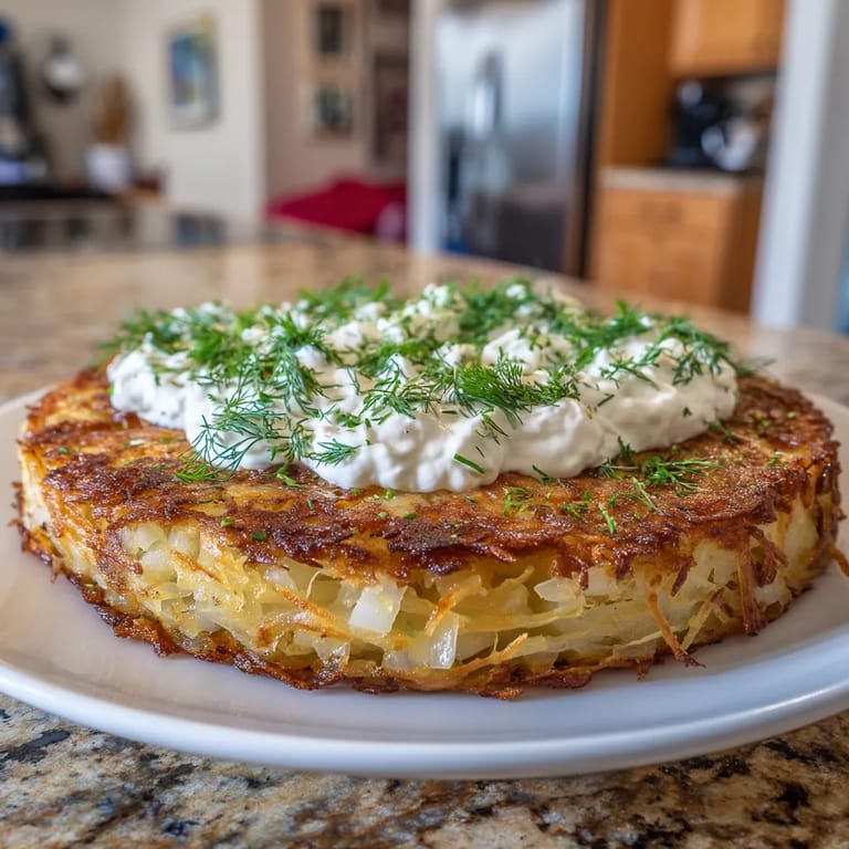 Na tabeli stoi pyszne potato cake z sosem śmietankowym.