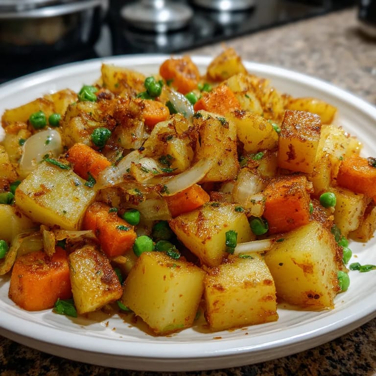 Na tle kuchennym stoi biały talerz z wyjątkowo smaczącymi potatami, które są gotowe do podania.