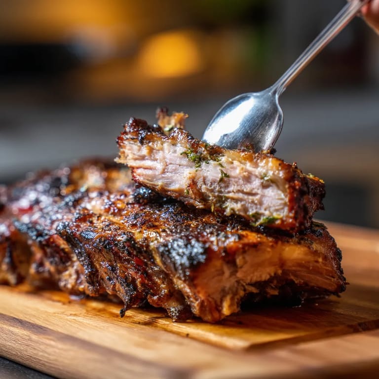 Na tle kuchennym stoi karkówka (grilled pork neck) na podstawie.